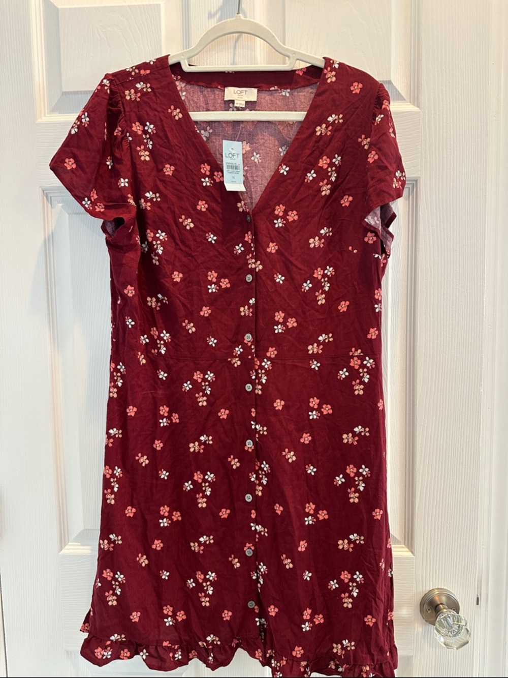 LOFT Burgundy Floral Button-Down Mini Dress